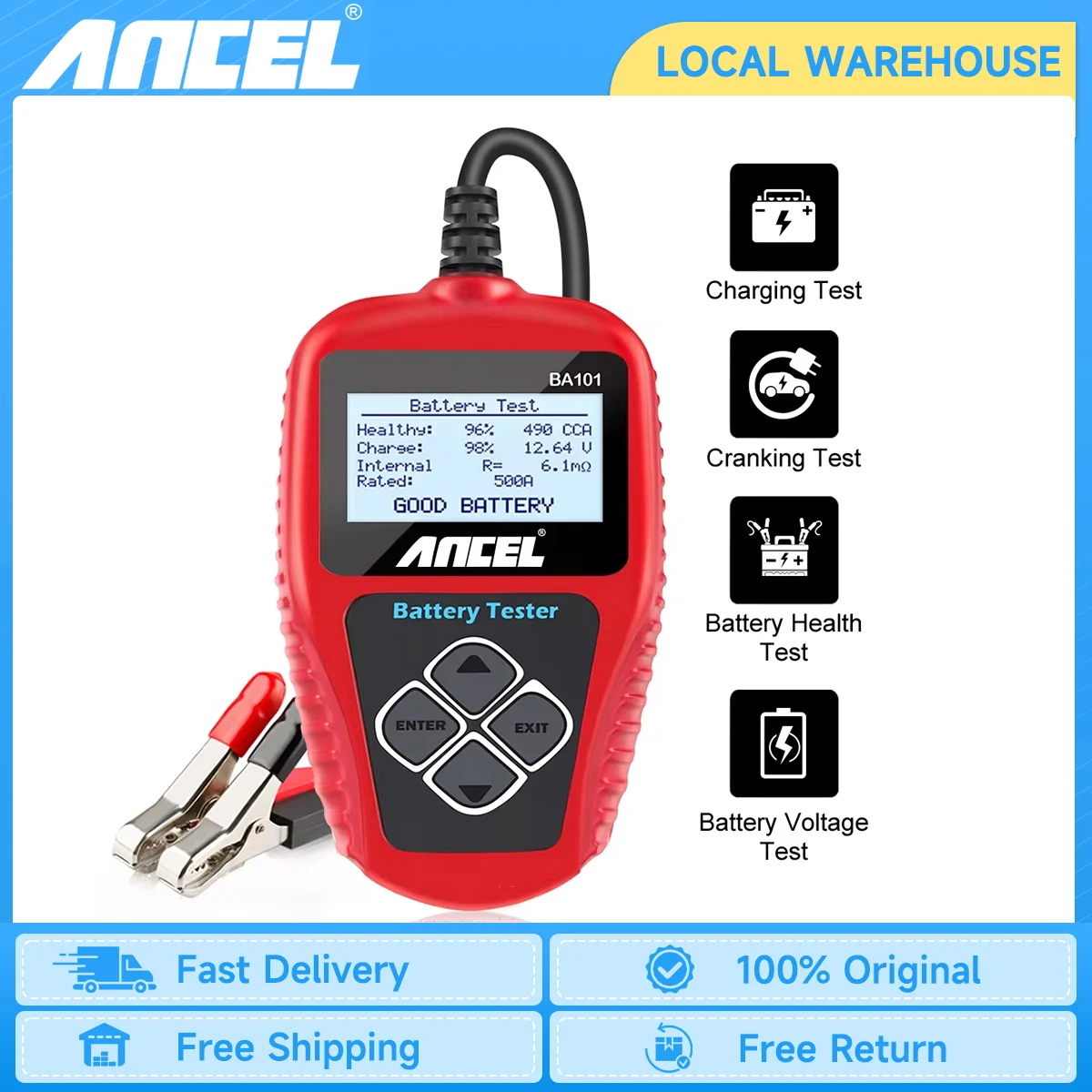 ANCEL BA101 12V Car Battery Tester Analyzer Automotive Battery Load Tester 100-2000CCA Charging Circuit load Diagnostic Tools