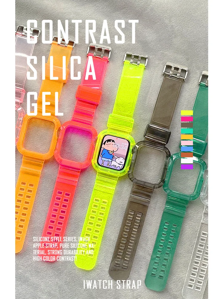 Case+Strap For Apple Watch Band Glittery 41mm 49mm 40 44mm 42 Accessories Silicone Transparent Bracelet For iWatch 6 SE 7 Cases