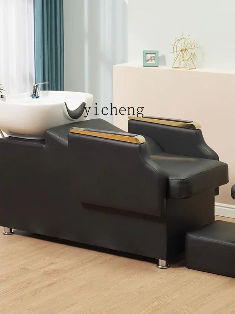 Yy Barber Shop High-Grade Ceramic Half Lying Salon Hair Cutting Stainless Steel Flushing Bed