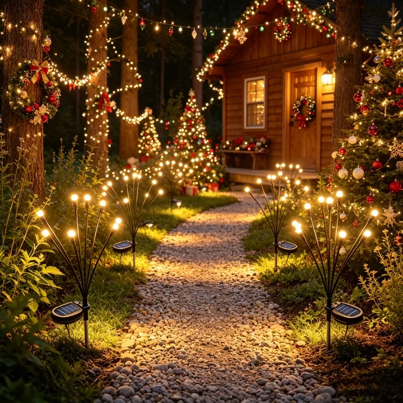 New 2 Sets of Solar Firefly Walkway Lights, 8 LED Warm LED Swaying Column Lights, Decorative Lighting for Christmas Parties, Weddings, Backyard Gardens and Courtyards, Halloween Costumes, Waterproof and Durable - view 7