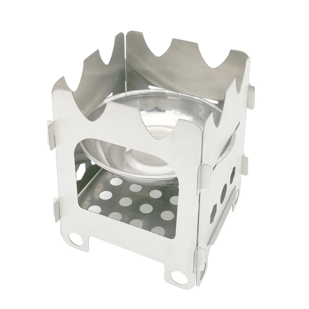 

Portable Wood Stove Camping Barbecue Stainless Steel Outdoor Alcohol Foldable Compact Panels Twigs Branches Leaves Ventilation
