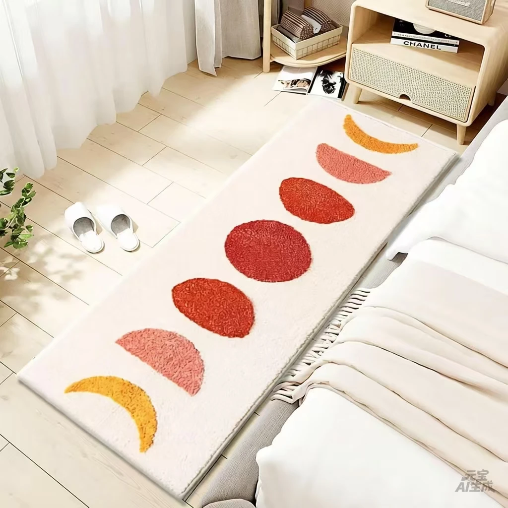 VIKAMA Flannel Bedside Rug for Bedroom - Simple Lines, Soft and Cool, Short Hair, Perfect for Living Room Sofa Carpet Home Decor