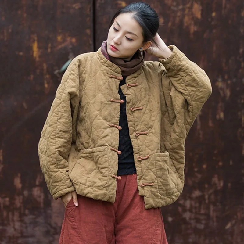 High Quality Cotton Linen Quilted Coats Women New Arrival 2024 Autumn Chinese Style Vintage Female Casual Padded Jackets M104