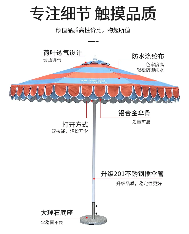 

Outdoor Parasol Villa Swimming Pool Central Pillar Umbrella Homestay Imitation Wood Grain Thickened Wind Resistant Court
