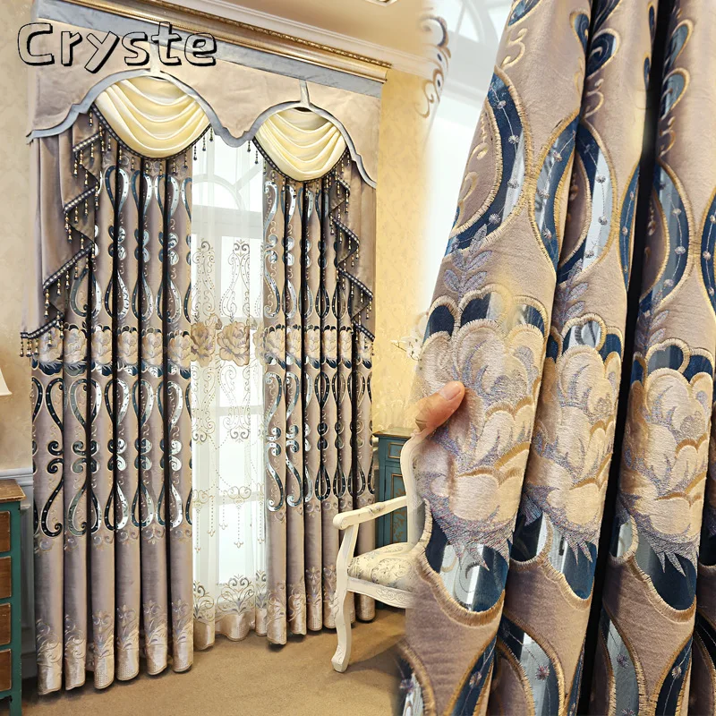 

2022 European-style Double-layer Luxury Flannel Curtains Finished Custom Shading Curtains for Living Dining Room Bedroom