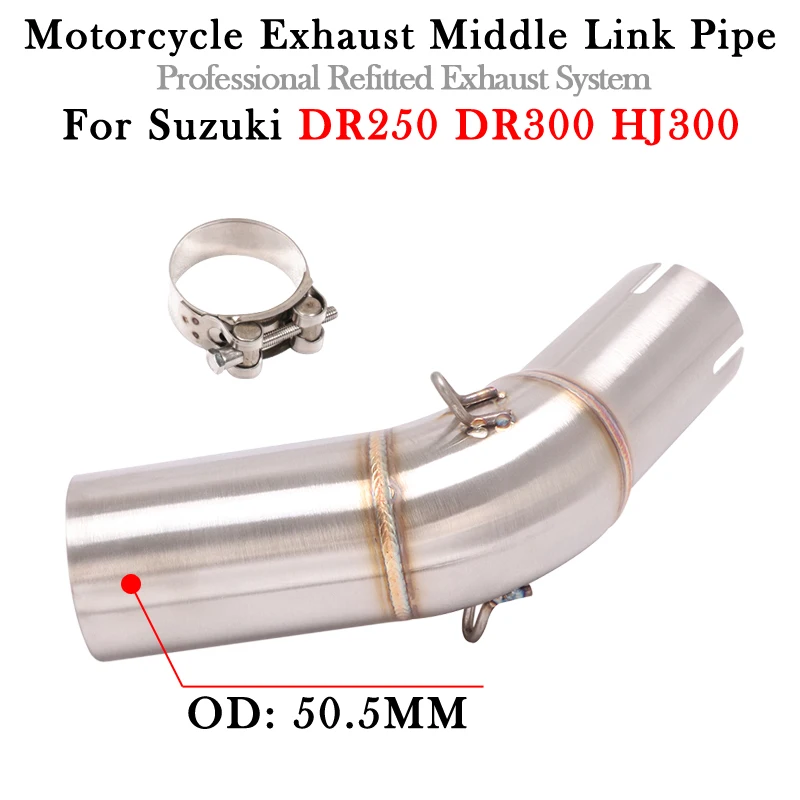 Slip On For SUZUKI DR250 DR300 HJ300 DR 250 HJ 300 Motorcycle Exhaust Middle Link Pipe Modify 51MM Escape Moto Muffler Bike Tube