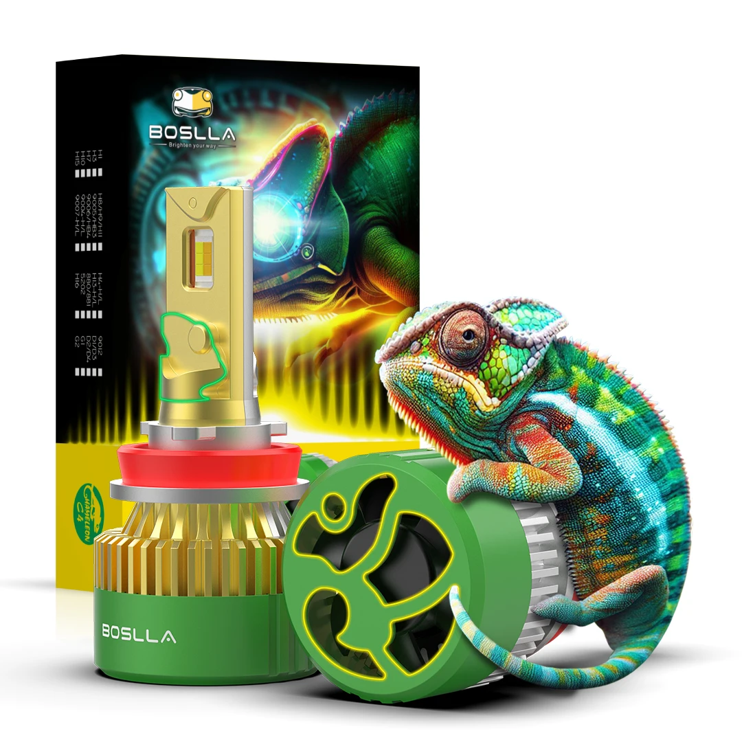 Boslla C4 Led Headlight 3 Colors Switchable Mode H4 H7 H11 Copper Tube Auto Light Bulb 9005 9006 9012 Car Headlamp