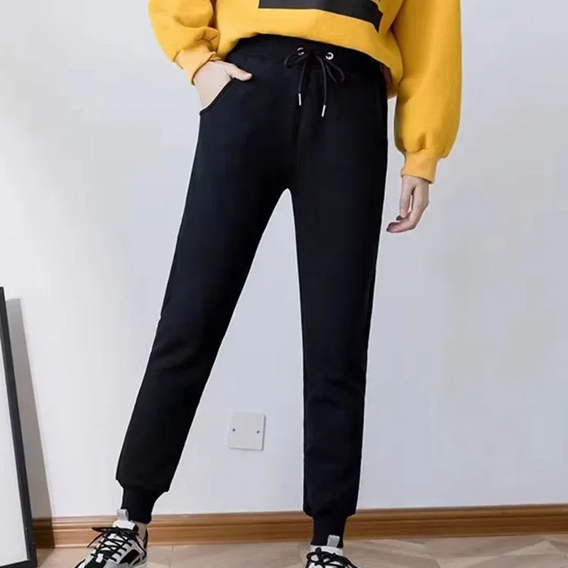 Winter Thicken Plush Pants for Women Casual Solid Color Warm Sweatpants Woman Elastic Sports Fleece Trousers Female