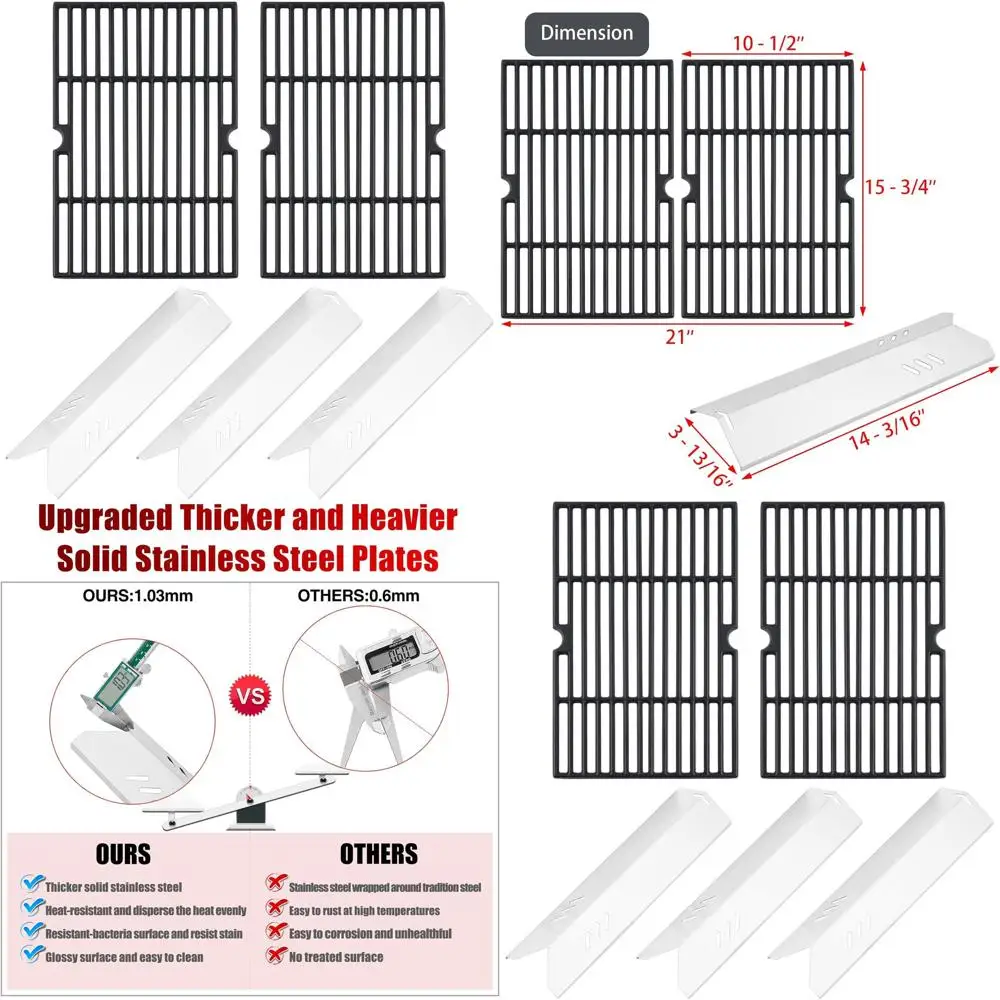 

Blue Rhino 3 Burner Grill Replacement Parts: G1707-010 Grates & B0212-040 Heat Plates for GBC1932L, G1406-010, G1707-020 Models