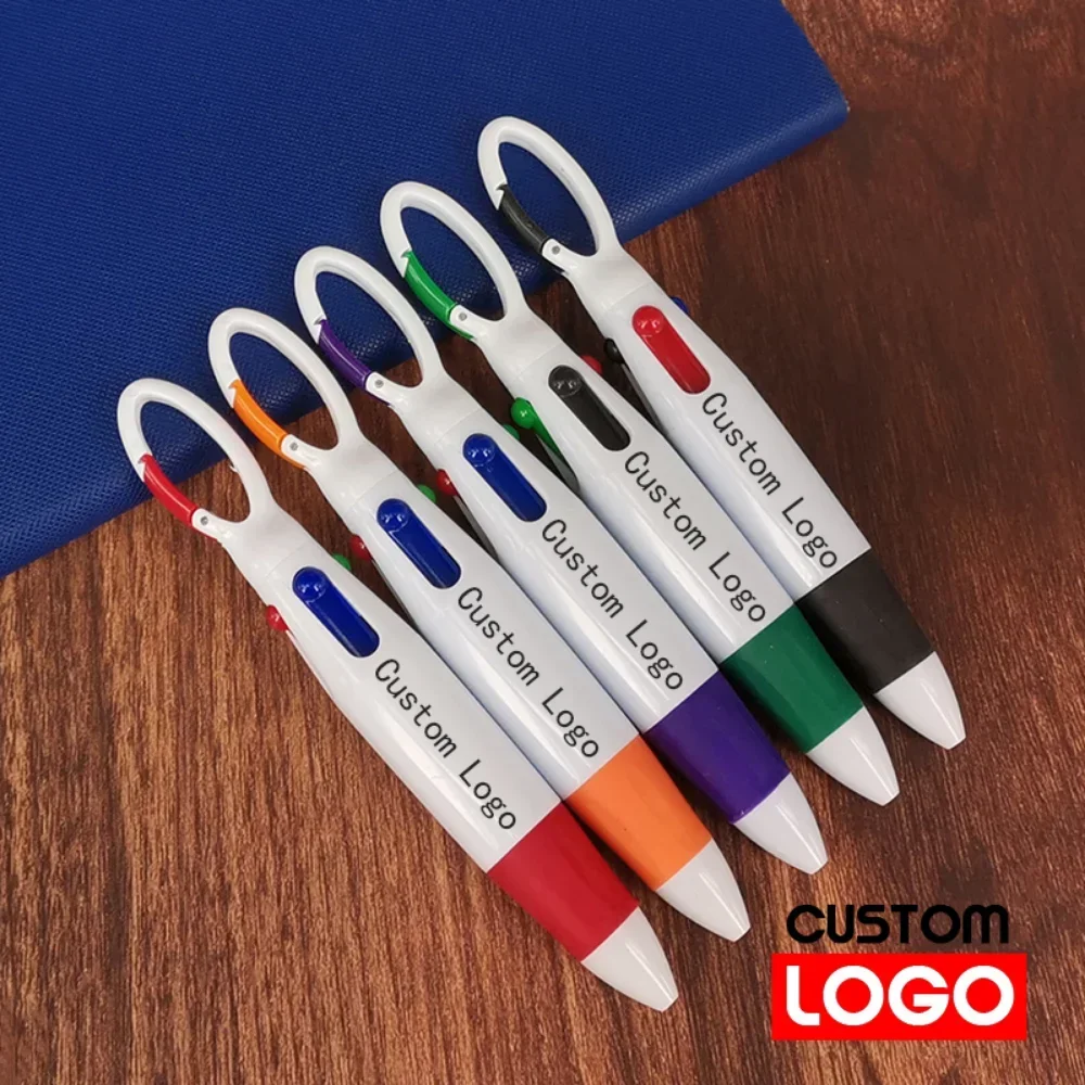 

1 шт., пластиковая телескопическая 4-цветная шариковая ручка, карабин с пряжкой, ручка с гравировкой, индивидуальное имя логотипа для бизнес-рекламной ручки