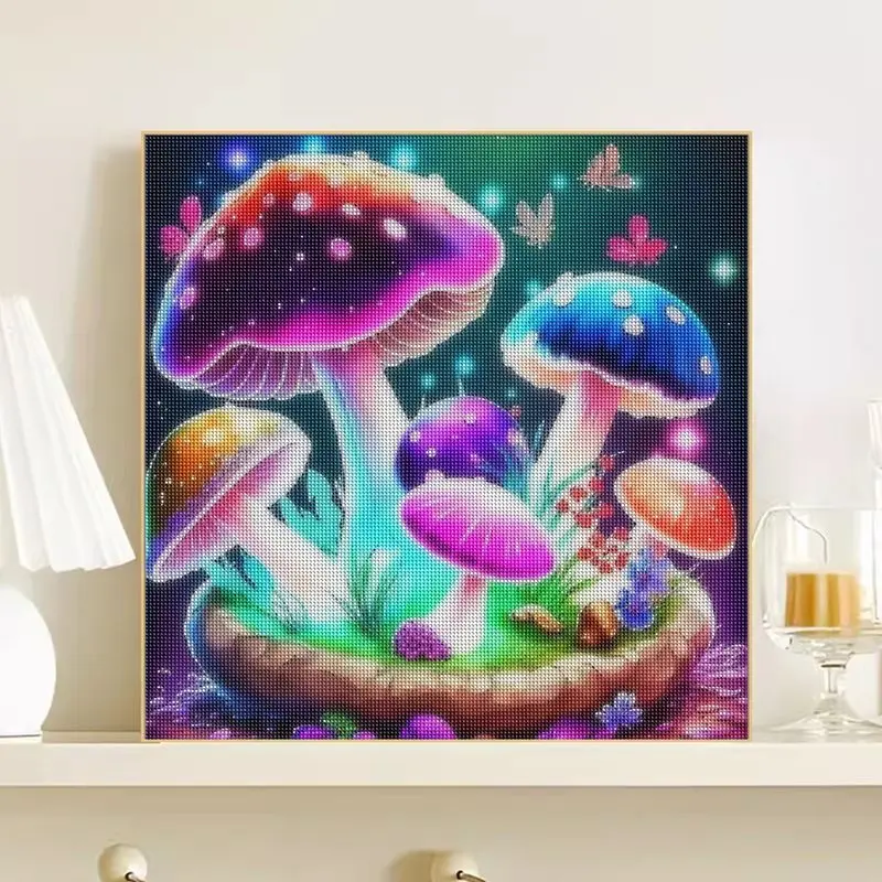 

CHENISTORY Diamond Embroidery Complete Kit Abstract Mushroom Diamond Mosaic Painting Hobby And Needlework Wall Decoration