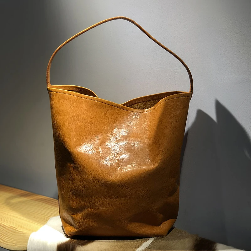 Vegetable Tanning Leather Women Bag Shoulder Bag Female Large Capacity Tote Bag Vintage Leather Big Handbags