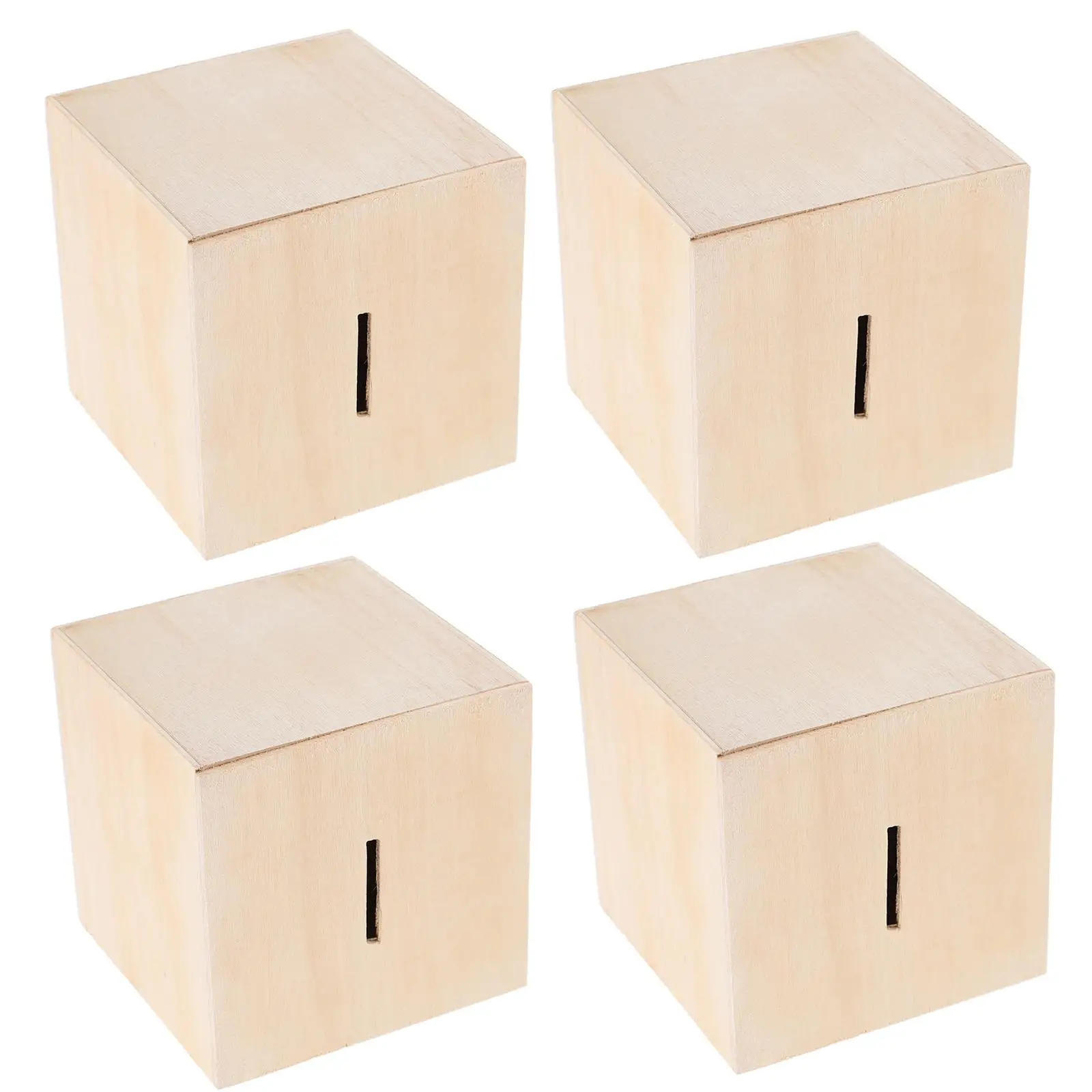 

4 Pcs Square Wooden Piggy Bank Kids Coin Saving Box Unfinished Money Container Child Storage Craft Change Holder Blank Wood