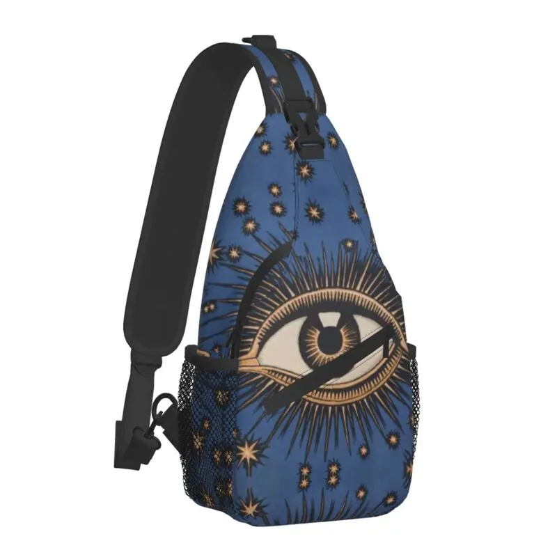 Mystic eyes sling peito saco personalizado tudo vendo olho arte crossbody mochila de ombro para homens viagem caminhadas daypack