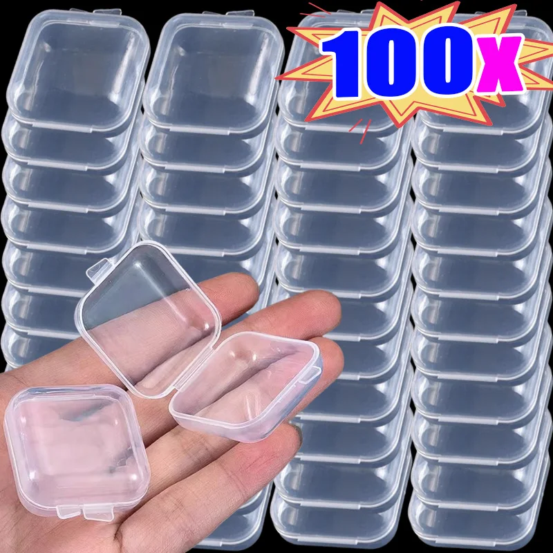 

100 шт. новые прозрачные пластиковые мини-квадратные чехлы для коробок для хранения, небольшой чехол для сережек-таблеток, пылезащитные коробки для хранения ювелирных изделий