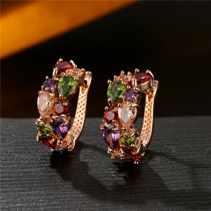 Women's Stud Earring Rose Gold Multicolor Zircon Vintage Style Round Hoop Earrings