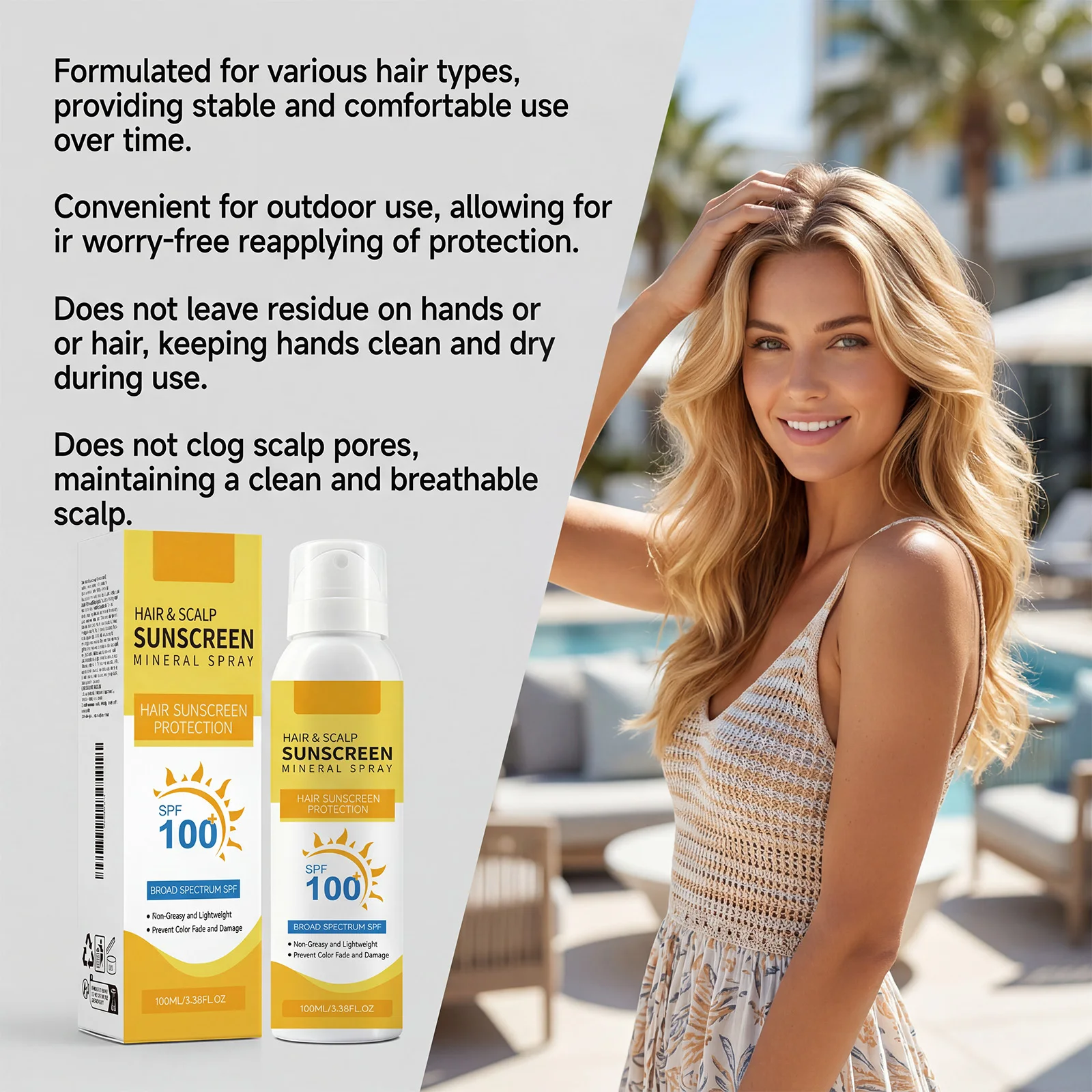 Scalp Sun Spray Anti Solar Sunblock Prevent Head Sunburn Damage Protection Soft Hair Treatment Moisten Dry Repair Hair Spray