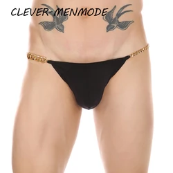 CLEVER-MENMODE Men Sexy Thong Ultra Thin T Back Mini Micro Panties U string G String Metal Low Waist Briefs High Slits Lingerie