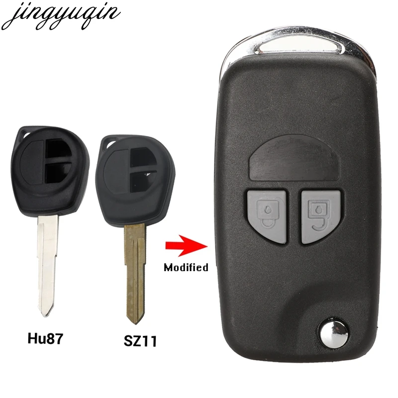 Jingyuqin Modified Flip Remote Car Key Shell For Suzuki Swift SX4 Grage Vitara Alto Igins Vauxhall Agila 2 Button Fob HU87 SZ11R