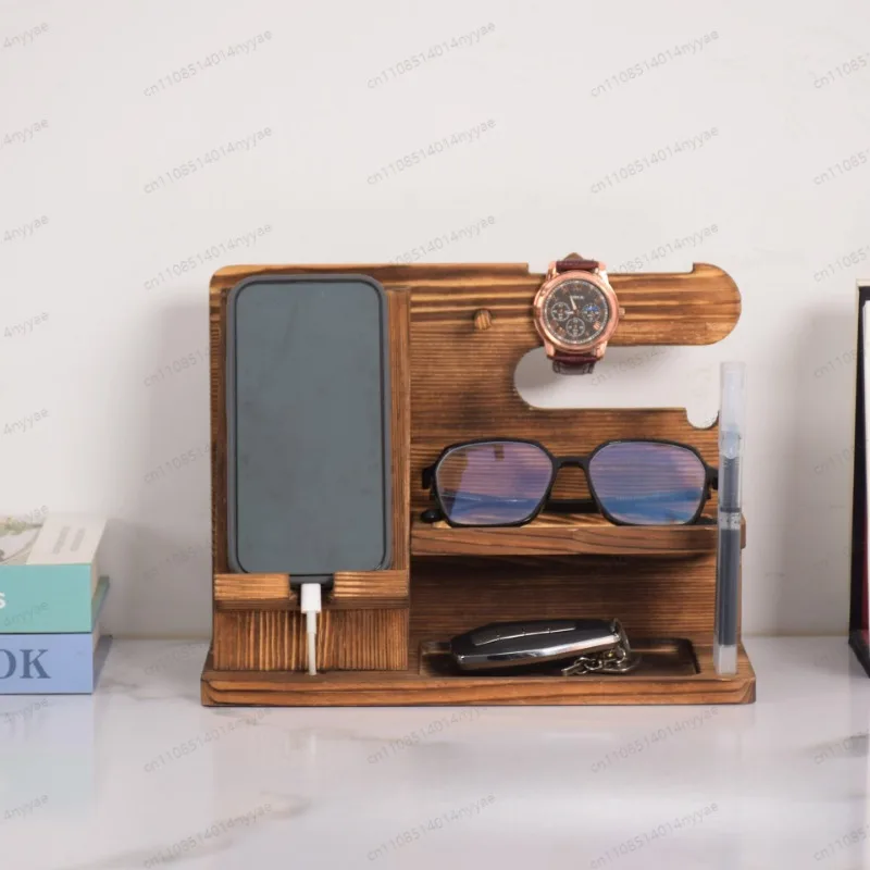 

3-in-1 Wooden Desk Dock: Phone Stand with Headphone/Watch Holder, Charging Organizer & Display Bracket