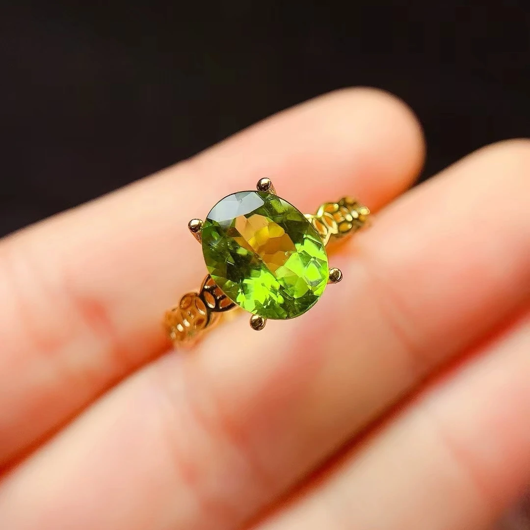 KJJEAXCMY Natural Peridot Ring S925 silver , electroplated locking color process, high clarity Full of luster Support testing