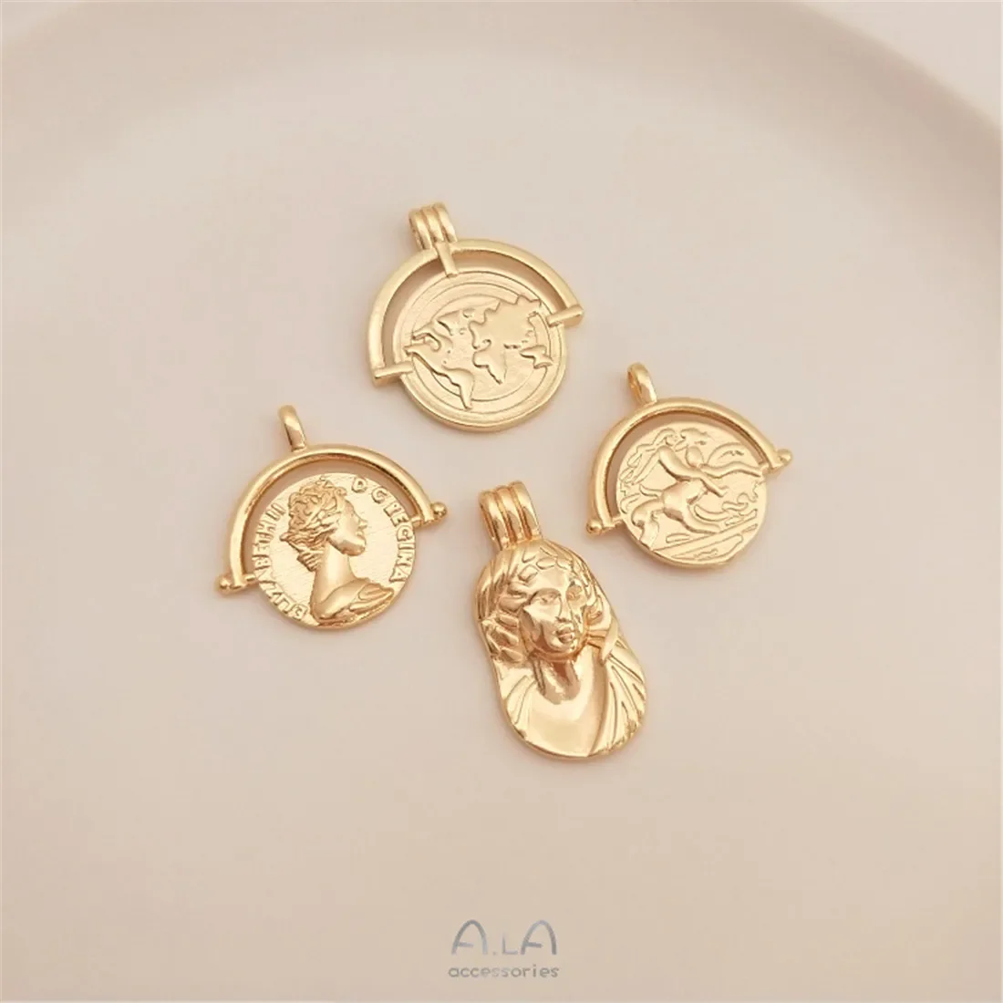 14K Gold Coin Queen Portrait Love Shaped Five Pointed Star Pendant DIY Necklace European and American Style Pendant Accessories