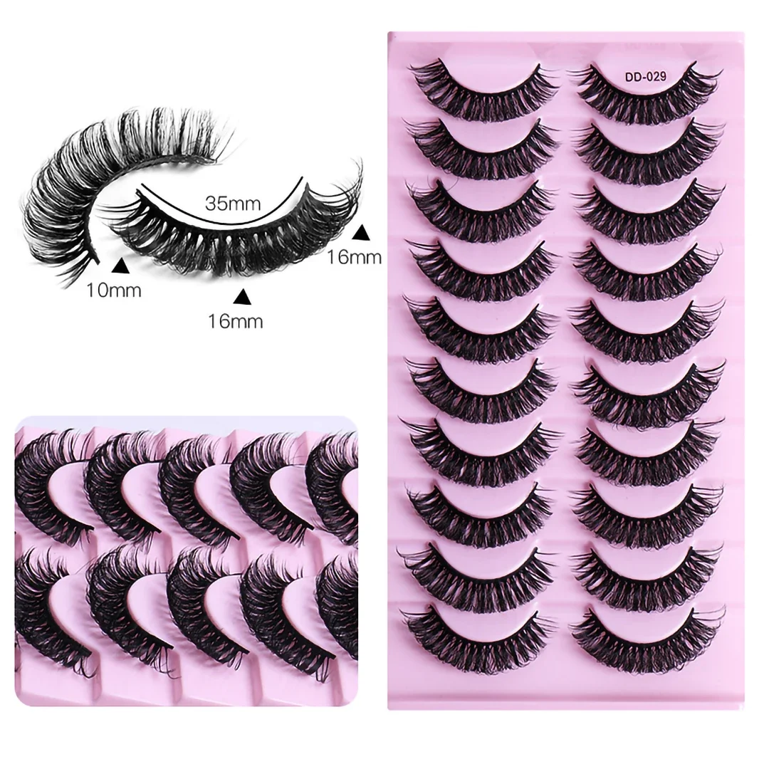 10Pairs Lashes DD Curl 8-23mm Russian Lashes 3D Mink Eyelashes Reusable Fluffy Russian Strip Lashes eyelash extension