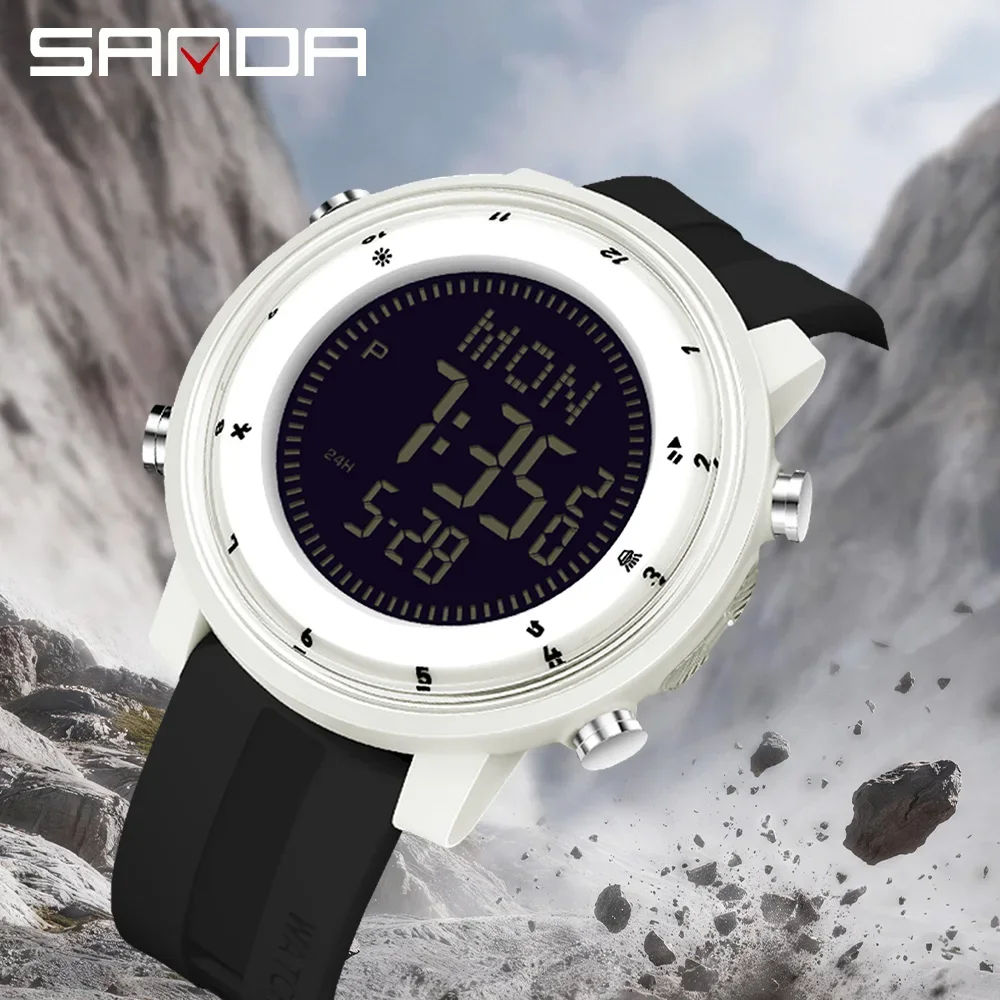 SANDA 6378 Timing Men's Electronic Watch Outdoor Climbing Sports Waterproof LED Large Dial Men's Electronic Watch Alarm Clock