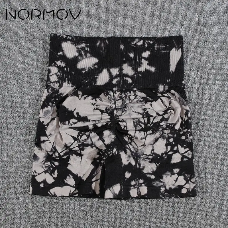 NORMOV Seamless Yoga Shorts Tie Dyeing Scrunch Shorts Raises Butt Fitness Shorts Peach Buttocks Tights Women High Waist Shorts