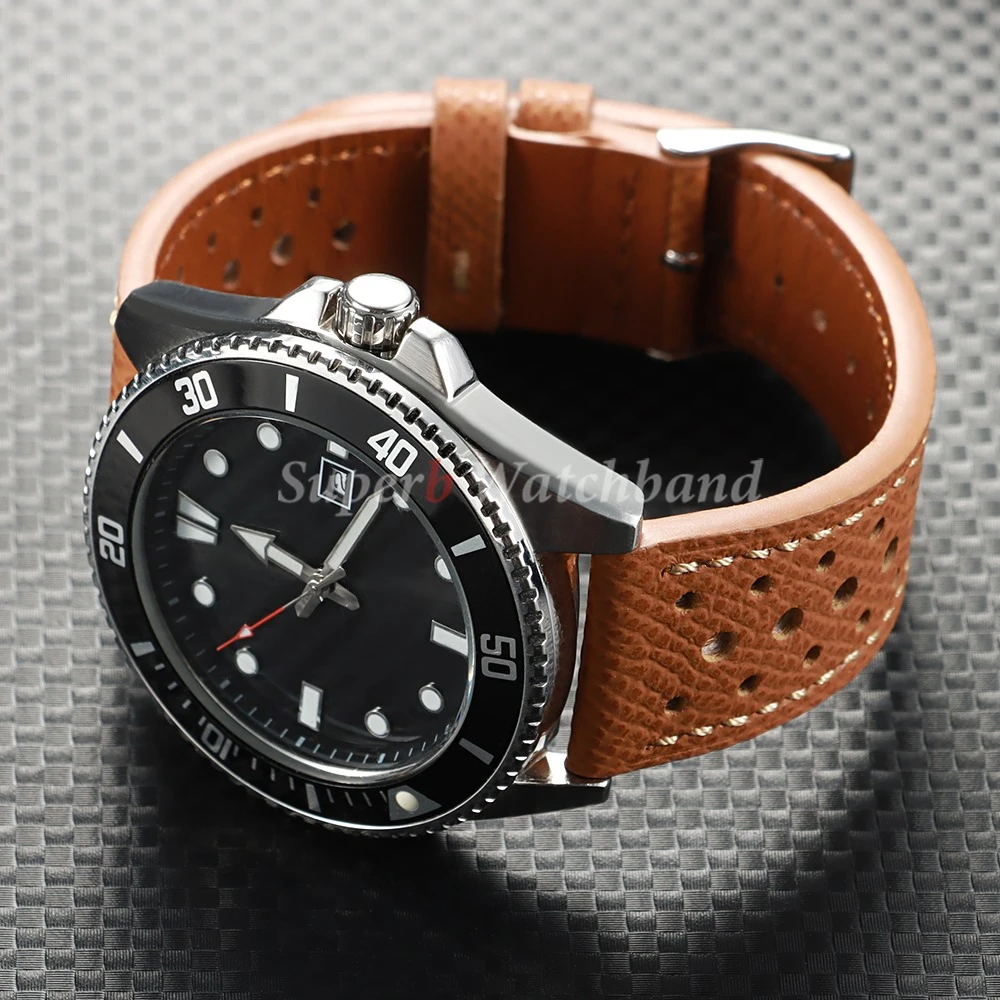 خمر اليدوية النخيل طباعة جلد البقر حزام من الجلد لأوميغا ل Seiko 18/19/20/22 مللي متر لينة وتنفس البني حزام الرجال
