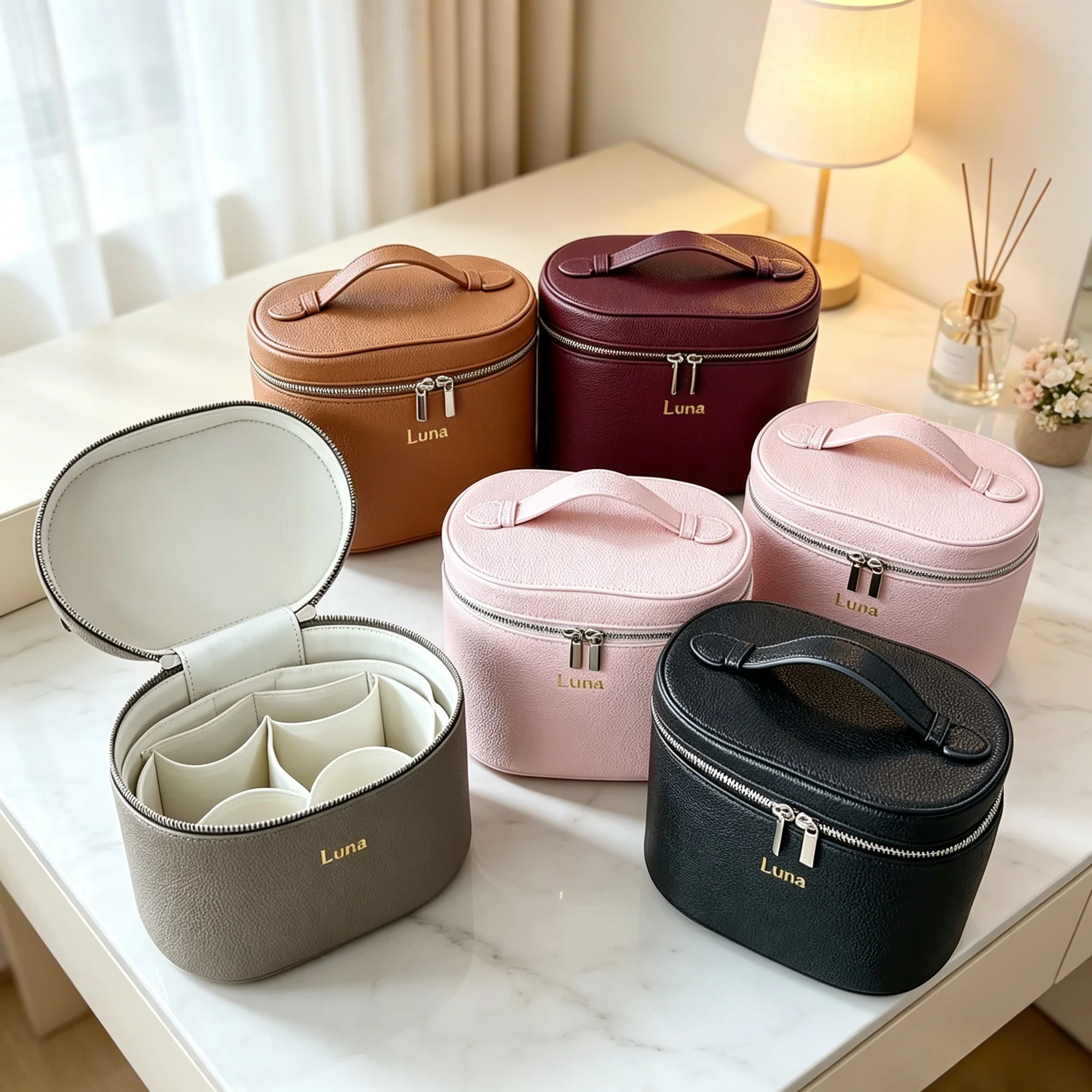 Customizable Names and Letters, Lightweight Cosmetic Bag Large-capacity Faux Leather Cosmetic Box with Internal Storage Box