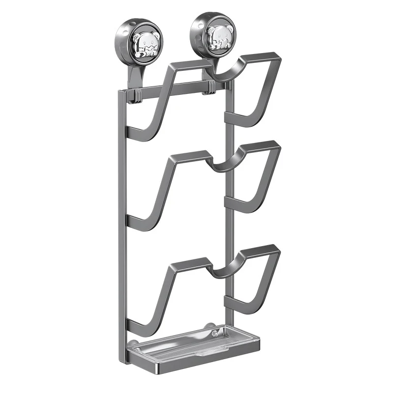 

Suction Pot Lid Rack No Drill Wall Mount Upg 3.0PRO U Slot DripTray Kitchen Rack 2 3 Layers Space Saver
