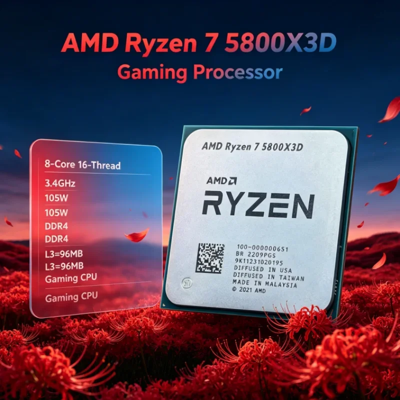AMD R7 5800X3D 96 MB Ryzen 7 DDR4 CPU Processor 105W 8-Core 16-Thread Gaming Processor 7nm 3.4 GHz for Office