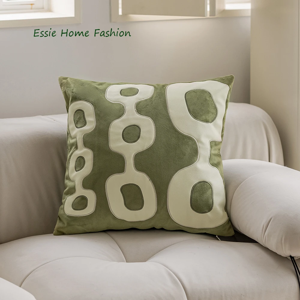 ESSIE HOME Green Geometry Embroidered Cushion Cover Pillow Case With Tassel