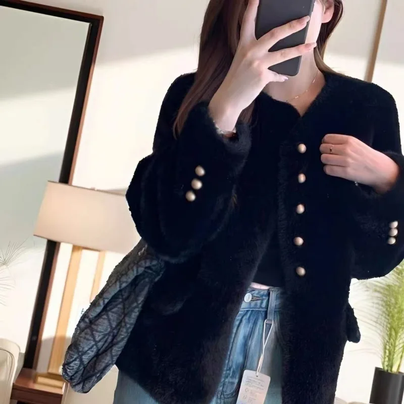 Chaqueta de piel sintética de un solo pecho con cuello redondo de alta calidad, abrigos de piel ecológicos de visón sintético suave de lujo, abrigo de visón para mujer