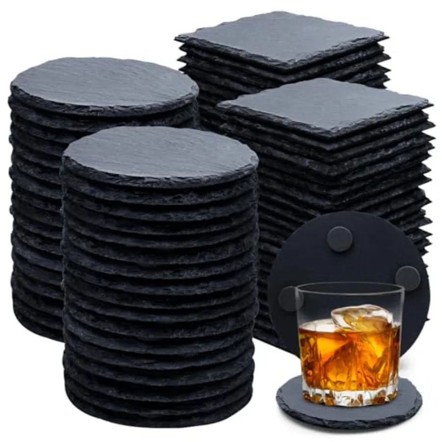 

Slate Drink Coasters 4 Inch Black Coasters Stone Cup Coaster Bulk Set Laser Engraving Blanks Handmade Coaster for Halloween Chr