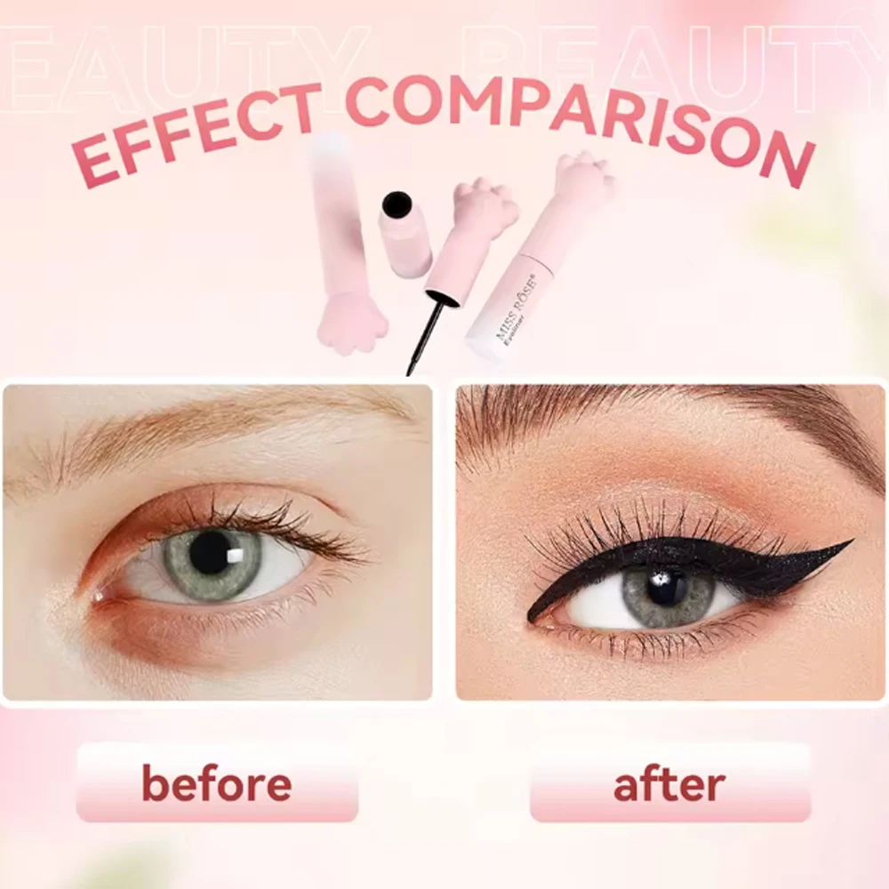 1/2 카운트 방수 만화 고양이 발 블랙 아이 라이너 액체 펜 매트 부드럽고 빠른 건조 화장품 오래 지속되는 땀 방지 아름다움