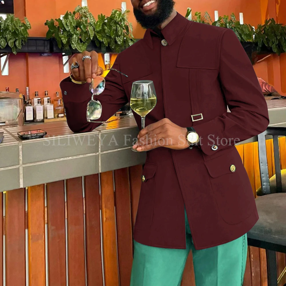 Verde moda utilitário casamento masculino ternos sob medida festa smoking 2 peças fino ajuste jaqueta calças blazer festa cantor noivo