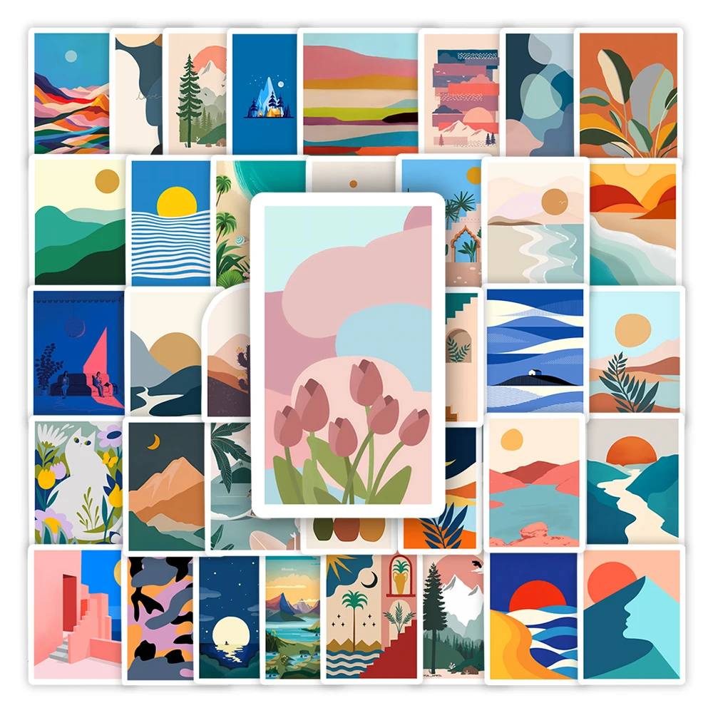 ملصقات مناظر طبيعية تجريدية جمالية يمكنك صنعها بنفسك ألعاب أطفال هدية ملصق مزخرف لمجلة القصاصات والكمبيوتر المحمول والهاتف والأمتعة المقاومة للماء