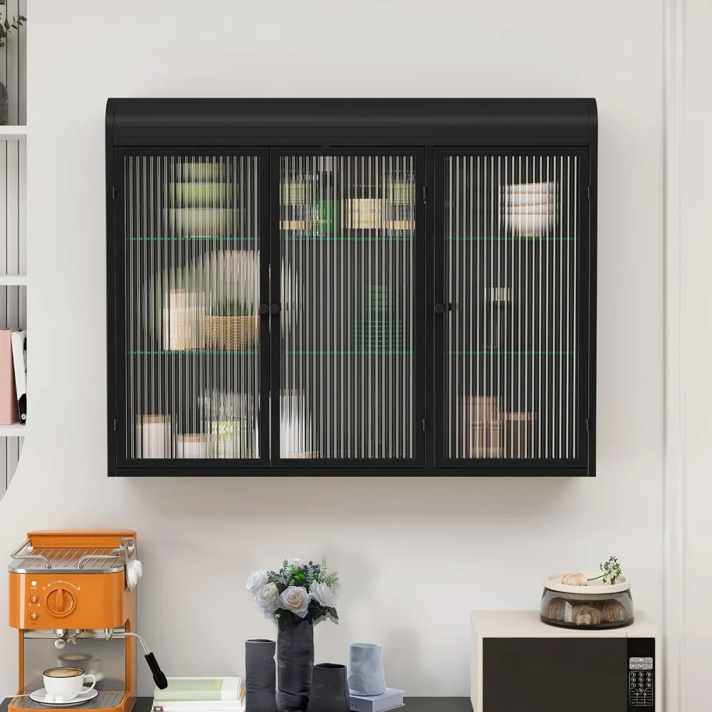 Metal Wall Cabinet with 3 Glass Doors, 35.45
