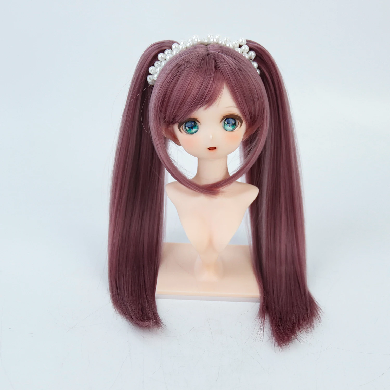 

1/3 BJD Wig Long Straight Pigtails Braid Wine Color 8-9'' Head Korean Silk Soft Wigs For Dollfie Dream DDH Dolls Wig