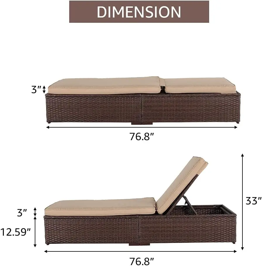 Outdoor Patio Chaise Lounge Chair, Elegant Reclining Adjustable Pool Rattan Chaise Lounge Chair with Light Grey Cushio