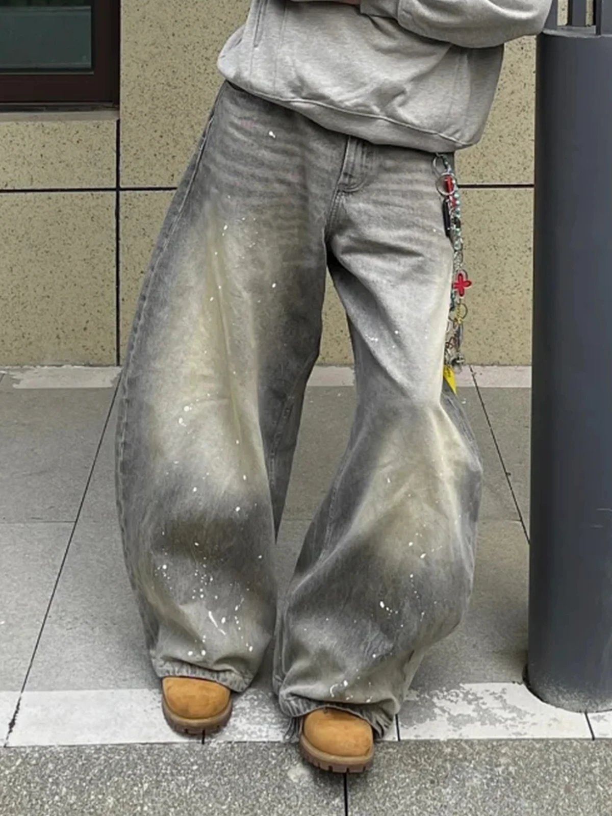 

American Retro Waed Dye Wide Leg Men's Jeans Loose Casual Straight Leg Pants Spring Autumn Sle Vintage Look