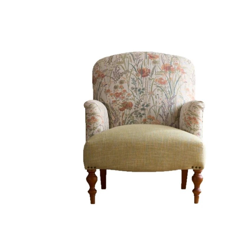 

American simple retro leisure chair, living room armchair cotton and linen tiger chair, French jacquard small apartment