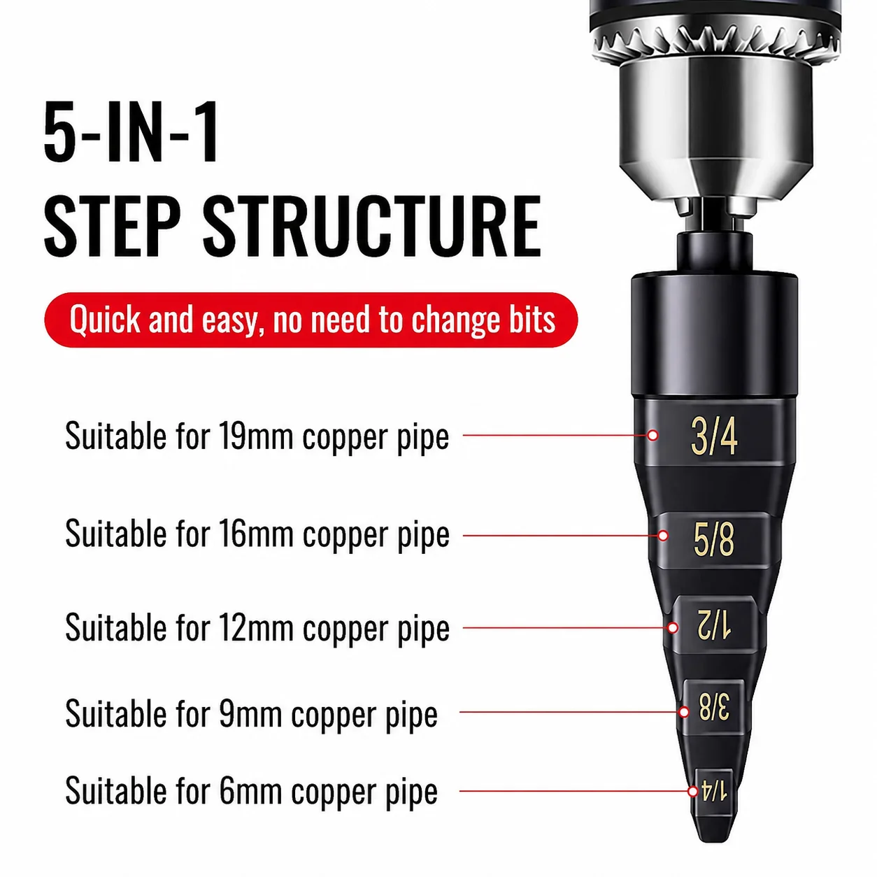 Air Conditioner Pipe Tool Copper Tube Expander For Hexagonal Handle Hand Drill Copper Tube Expanding 1/4
