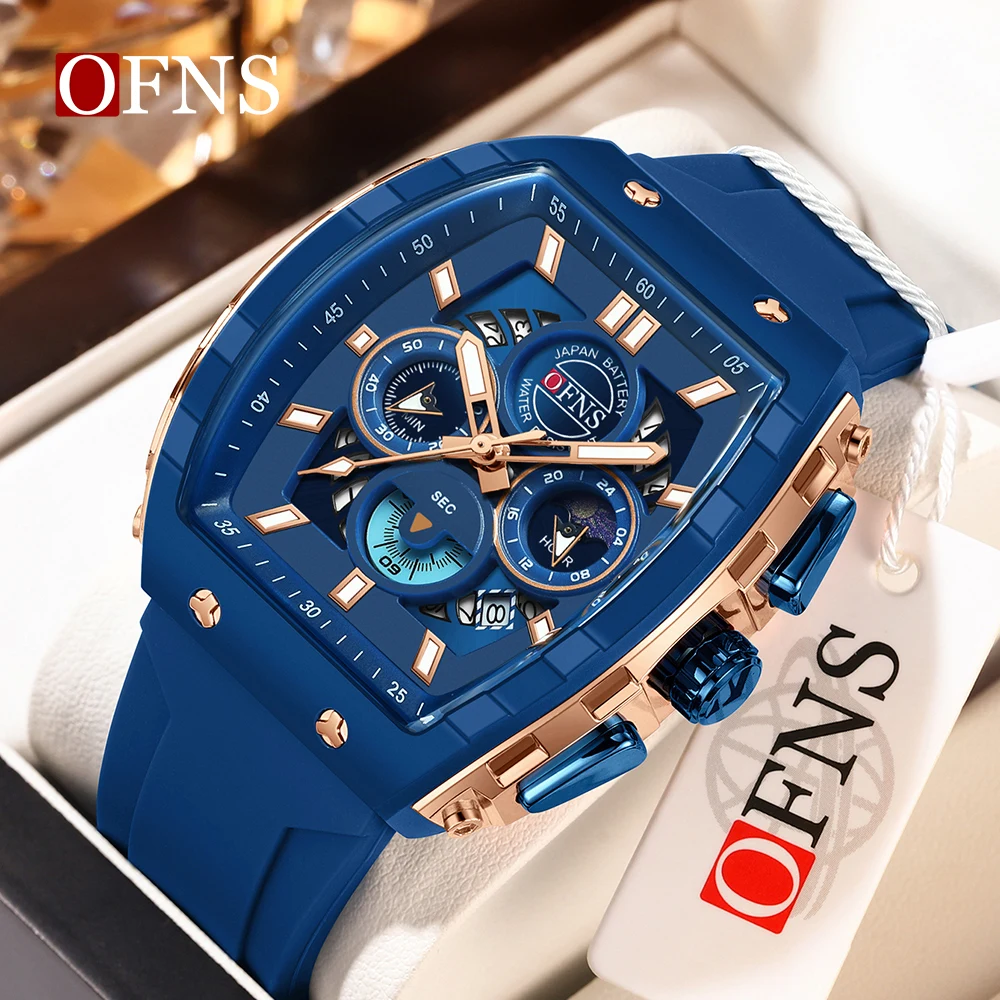 

OFNS New 1203 Quartz Watch Multifunctional Waterproof Luminous Calendar Three Eye Six Needle Chronograph Men's Quartz Watch