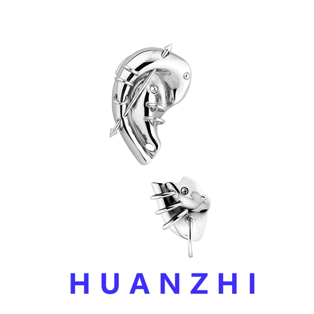 HUANZHI 2022 New Rock Punk Titanium Steel Mechanical Ear Puncture Shape Metal Ear Clip For Women Men Gothic Party Jewelry