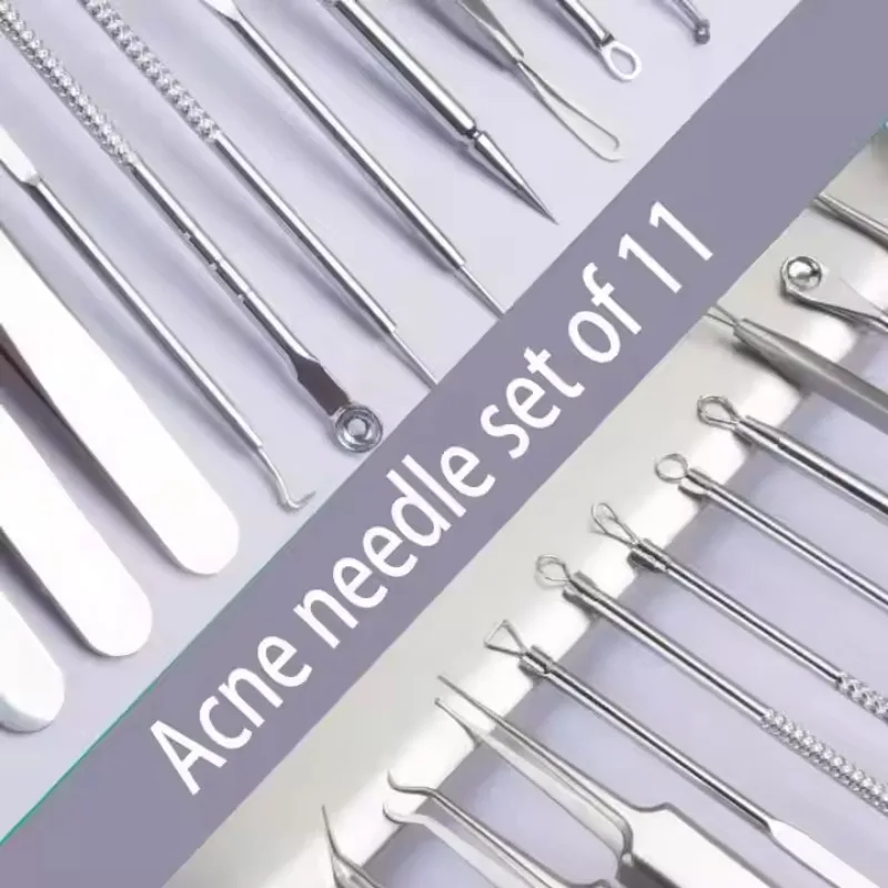 11 pçs pinças de cabelo encravado acne remoção cravo agulhas pontos pretos limpador poros limpeza profunda rosto cuidados com a pele ferramentas