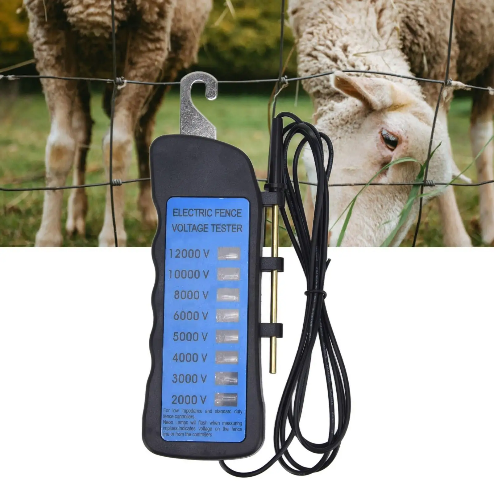 Neon Fence Voltage Tester Waterproof 10/12KV with 6/8 Indicator Lights for Farm Use