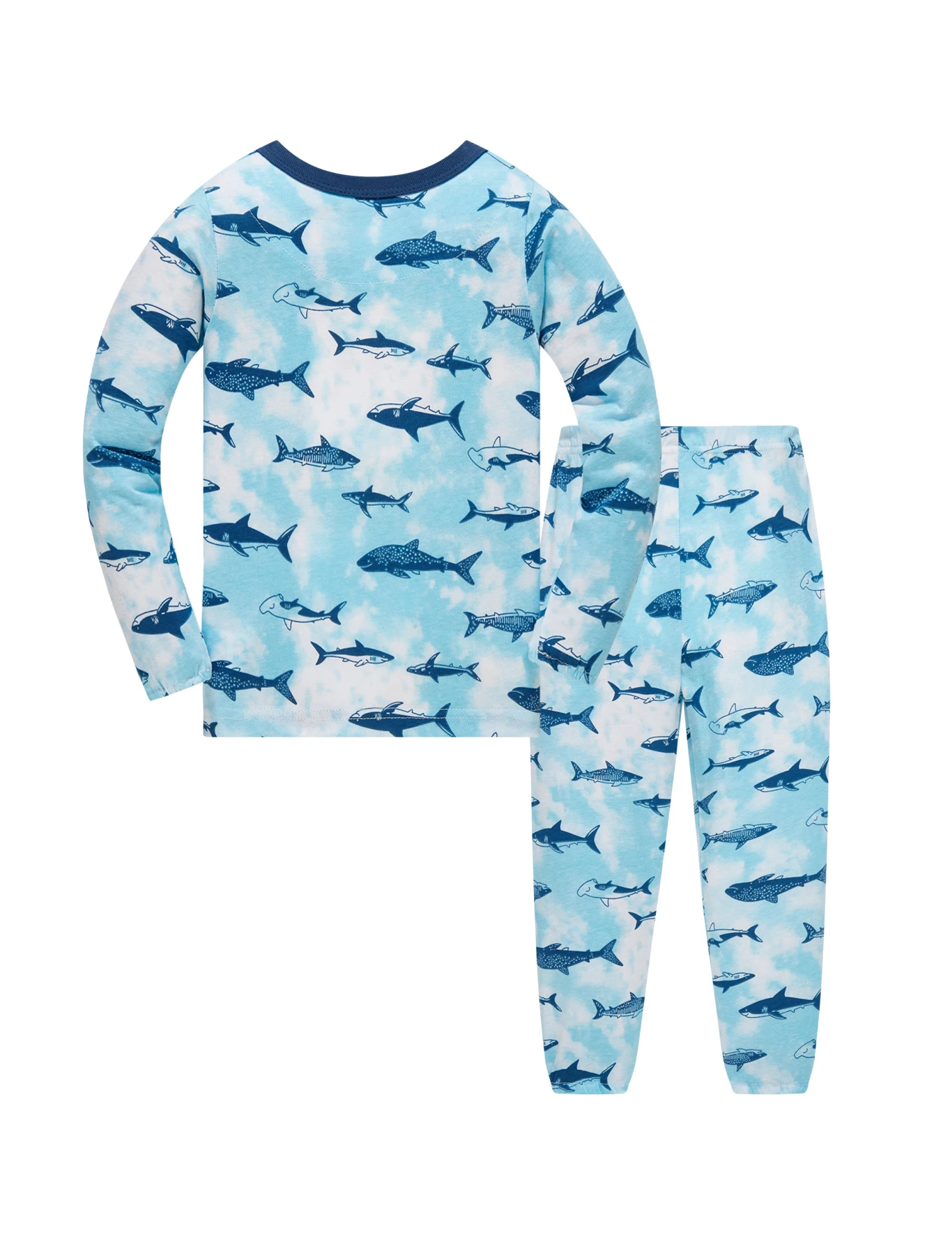 Kinder-Schlafanzug-Set aus 100% Baumwolle mit Vollprint-Cartoon-Hai, Langarm-Pyjama für Kinder von 1-8 Jahren, 2-teilig – Detail 3